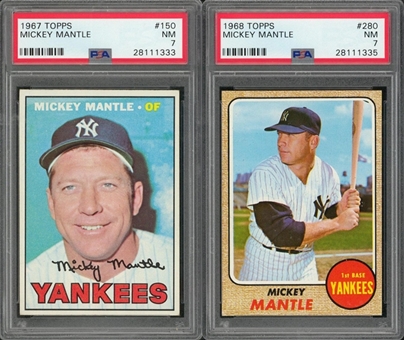 1967-1968 Topps Mickey Mantle PSA NM 7 Pair (2 Different)